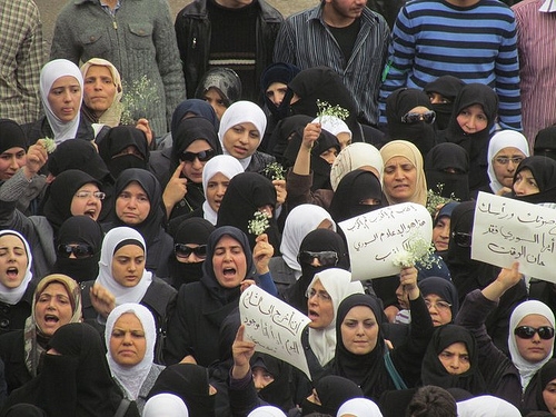 Women protest in the suburb of Douma in the Syrian capital, Damascus on 5 April, 2011 Image: Flickr/Creative Commons License/Syriana2011